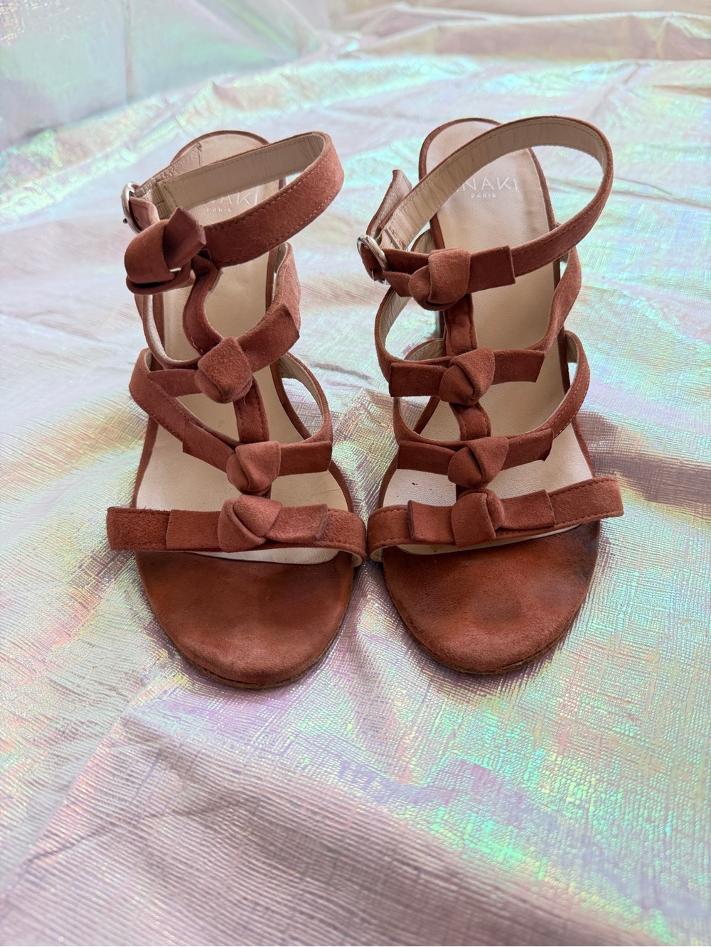 Anthropologie Anaki Paris Pink Suede Knotted Strappy Sandals